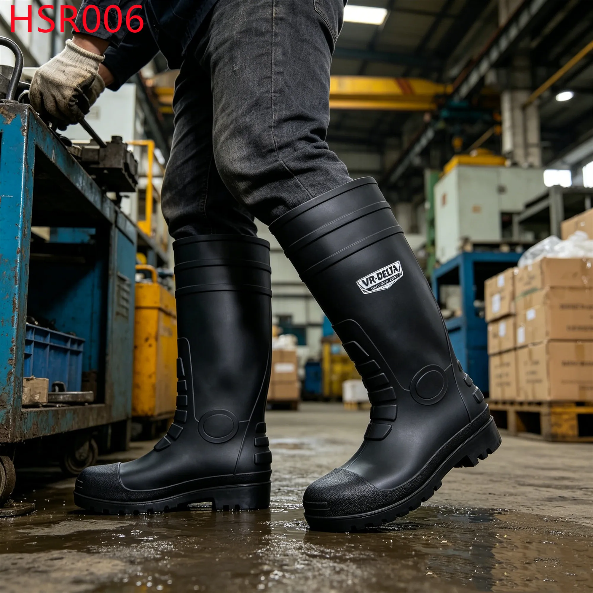 LXG,humid Climates Height Increasing CE Certified SRC Black Gumboots Yard Farm Anti-hit&puncture Rubber Safety Boots HSR006