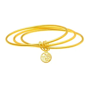 Wholesale Sparkling Women's Wedding Bangle Sand Gold Three Circle Scalable Elastic 18K Gold Plated Trendy Exquisite Fashionable