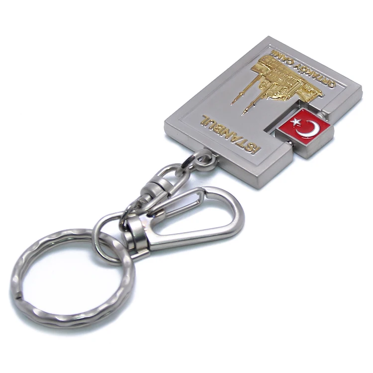 Custom Metal Key Chain Keyring Rotate Turkey Flag Istanbul Souvenir Gifts Key Ring Holder Zinc Alloy Souvenir Keychain