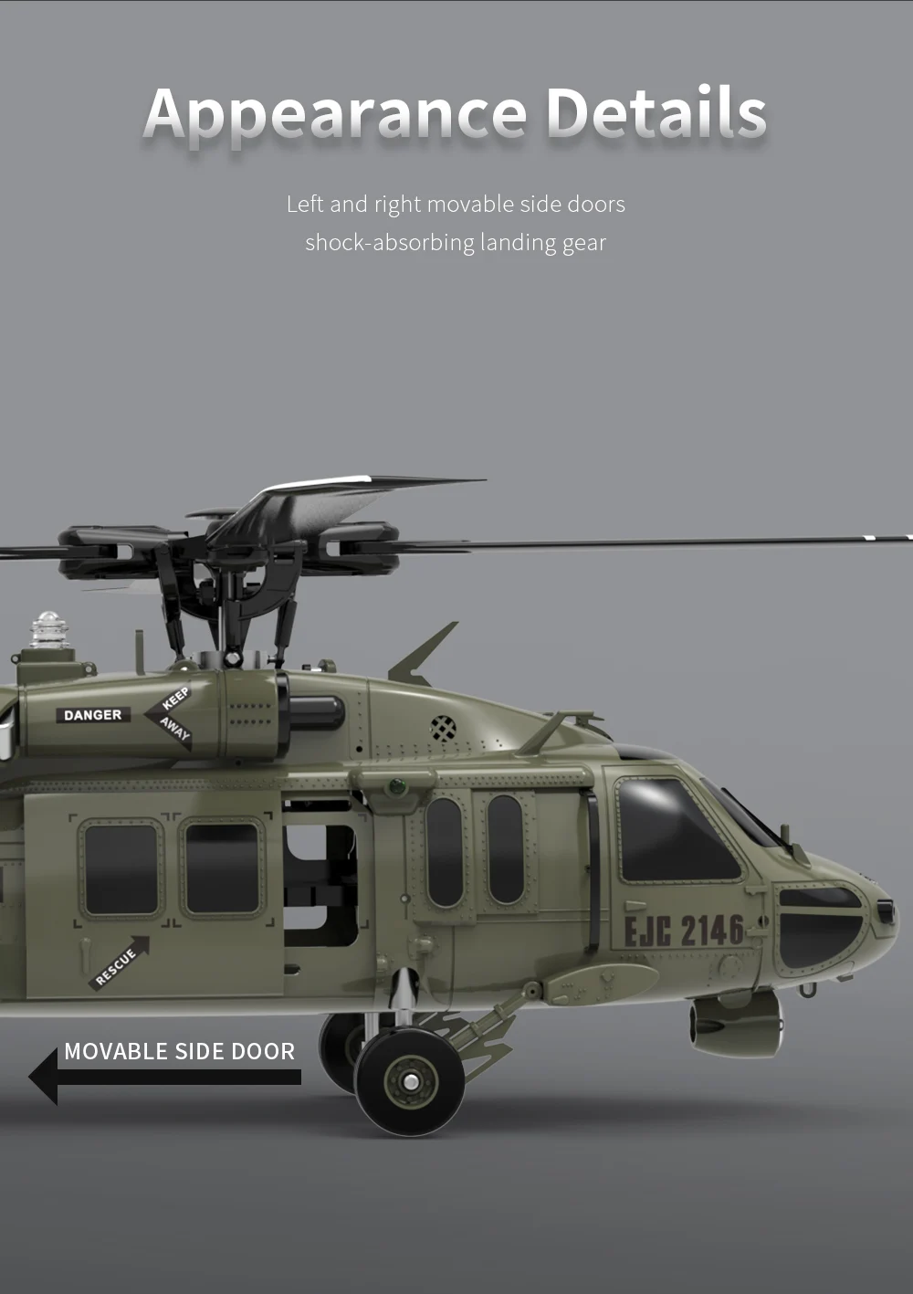 Helicoptero Black Hawk UH60 de controle remoto escala 1:47 escala do falcão  UH60-Black 6