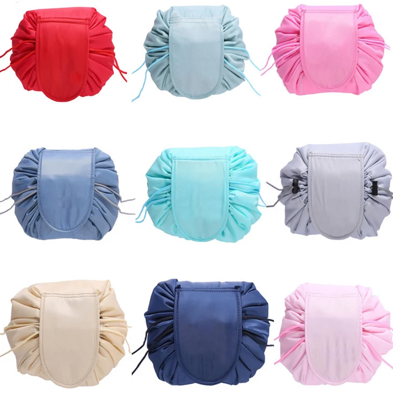 Women Polyester Capacity Lazy Drawstring Cosmetic Bag Travel Storage ...