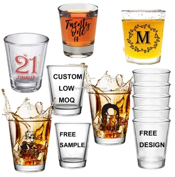 Customised Logo Sublimation Blanks Luxury Mini 2oz Tumbler Shot Glass Heavy Base for Beer Clear Wedding Engraving Business Gifts