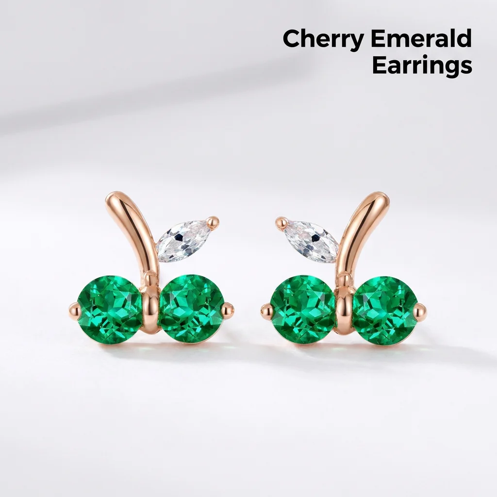 Rose Gold Cherry Stud Earrings with Marquise Clear Stone Luxury Silver Jewelry for Wedding Engagement Anniversary Gift