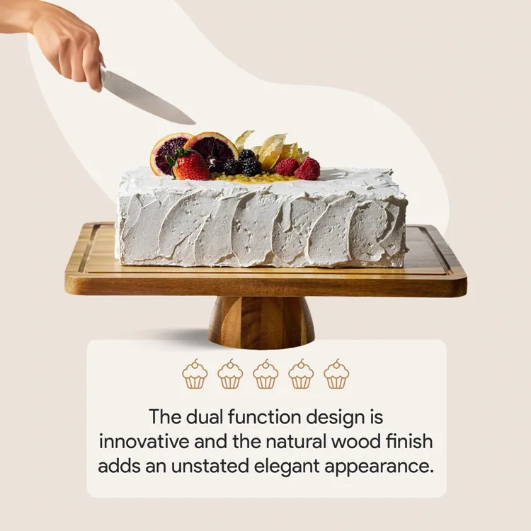 Party Decoration Dessert Table Display Set 2-In-1 Raiser Charcuterie Board Acacia Wood Cake Stand  With Glass Acrylic Lid