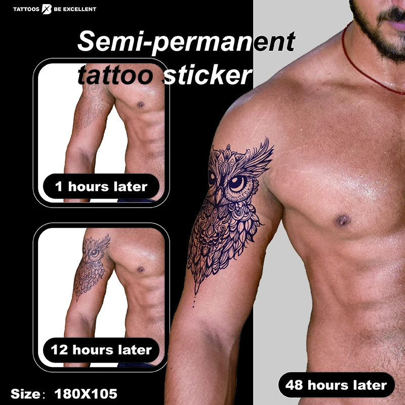 Waterproof Semi-Permanent Tattoo Sticker Owl & Eagle Bird  Animal Design Deep Blue Sweatproof Long-Lasting Plant-Based Non-Toxic