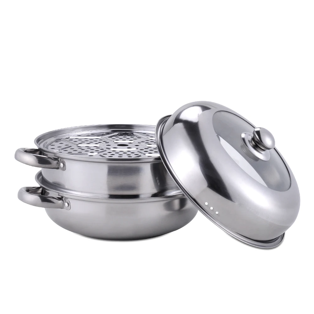 Multi Function Double Layered Custom Kitchen Oil Gas Steam Food Dimsum Bun Cake Fish Stainless Steamer Pot