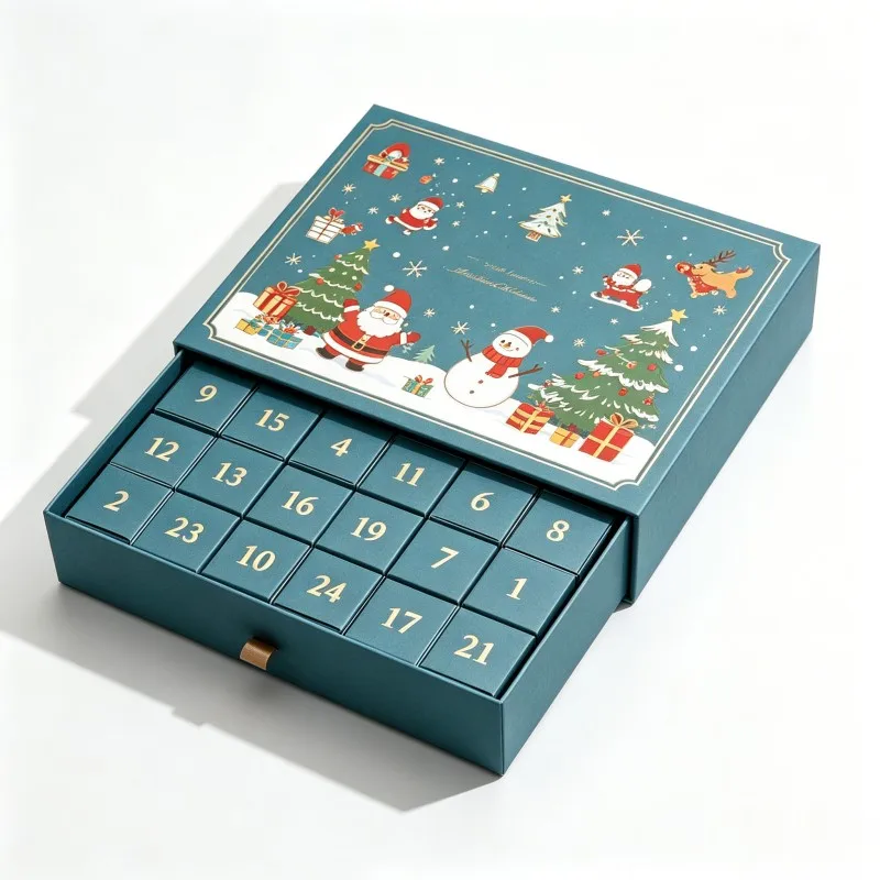 Custom Design Luxury Christmas Mystery Box Empty Advent Calendar for Cosmetic Makeup Beauty Product Packaging Christmas Gift Box