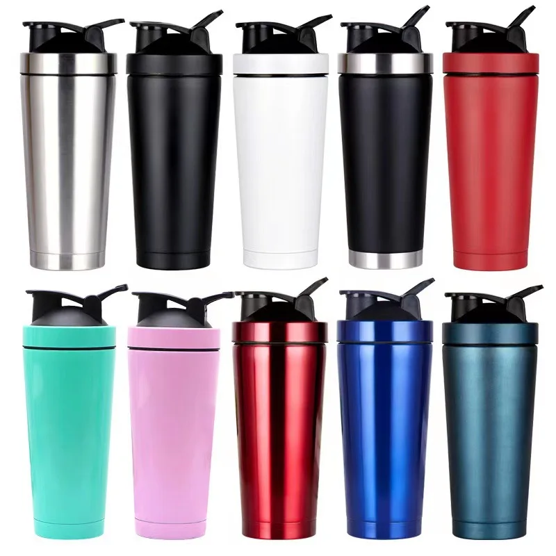 Wholesale 500 ml 750 ml stainless steel shaker bottle gym sport protein metal shaker water bottle