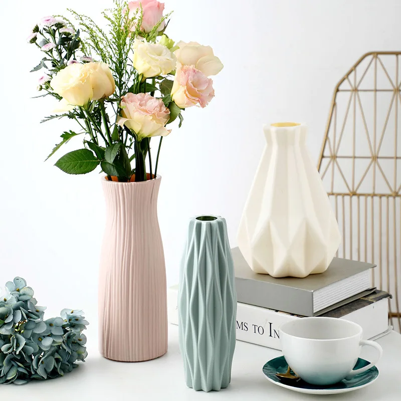 Nordic Basket Plastic Imitation Tabletop Flower Vase For Home Garden Decorations 