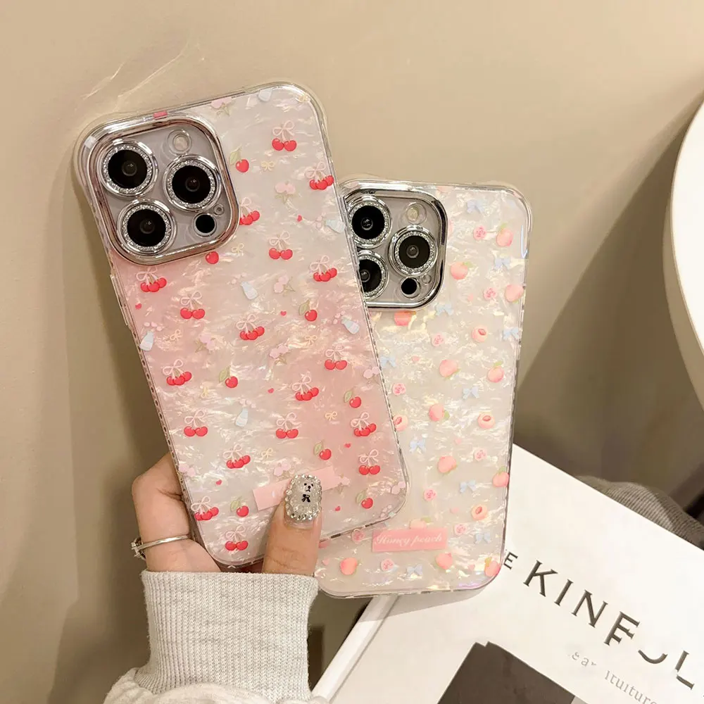 Clear Shockproof TPU Protective Bumper Phone Cases Cover with Cute Cherry Design for iPhone 15