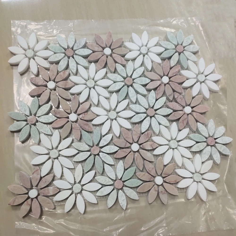 Wonderful Flower Stone Mosaic Art Design for Kitchen Pool Living Room and Interior Wall Decor Resin and Marble Material Tile
