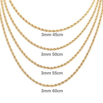 3mm Wholesale Twisted 14k gold plated Franco Figaro oro laminado Link Chain Necklace Filled Cable rope chain