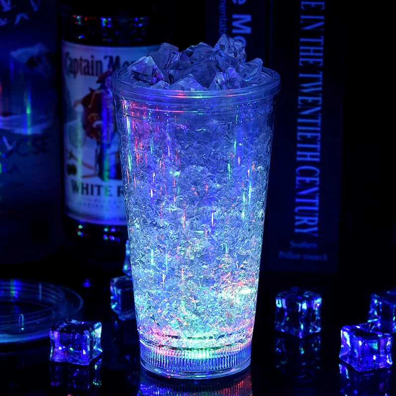Colorful RGB Lights Changing Luminous Wine Glass bar Banquet Atmosphere Decoration Props Water Luminous Cup Drink Cup Glass