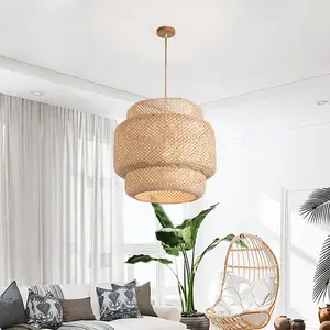 New Decorative Indoor Bamboo Lamp Shades Lighting Vintage Bamboo Woven Shade Pendant Light