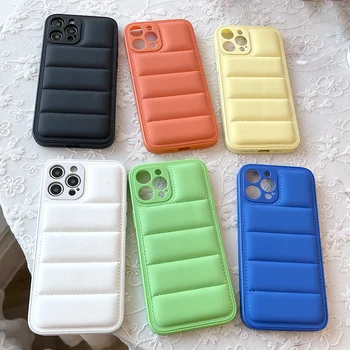 Popular Down Jacket Phone Case for iPhone 13 12 11 Pro Xs X XR Max 8 7 SE PU leather Cases Soft Black Cover