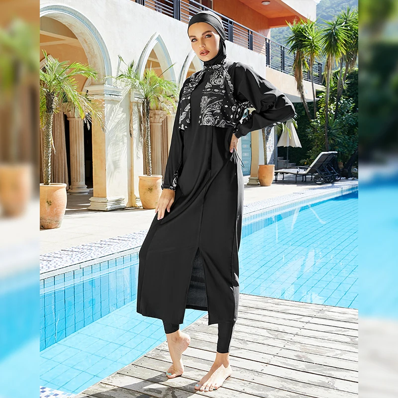Girl Bikini Zipper Up Muslim Long Sleeve Swimsuit 3 Pc Modest Muslim