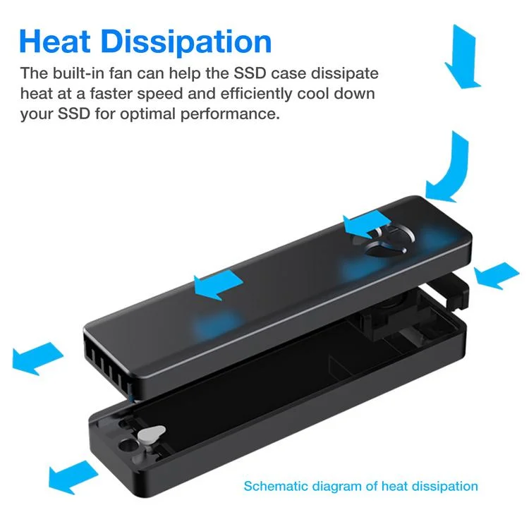 Cooling Fan Type C USB3.1 M.2 Nvme Adapter Ssd Enclosure Rigid 2 Tb Ssd External case 2242 Adapter case Ssd Nvme case Led