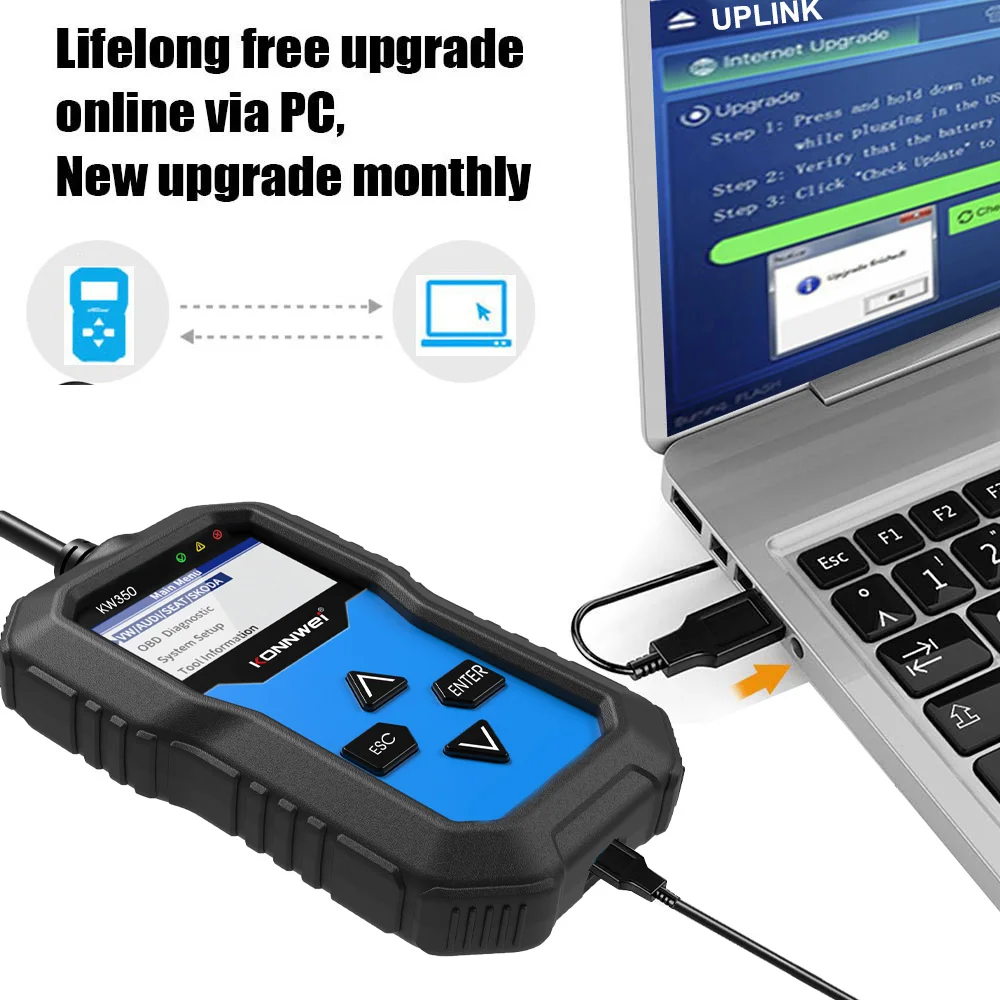 KONNWEI KW350 Full System Tester Engine Automatic OBDII Diagnostic Scanner ABS SRS Transmission Oil Reset Code Reader Features