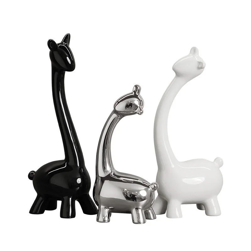 Home Decor Ceramic Elk Decoration White Porcelain Decoration Giraffe Ornament Deer Animal Home Office Furniture Ornament