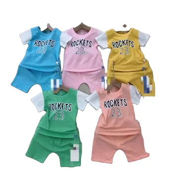 Summer New Hot Selling Cheap Cartoon Print Fashion  Odell Cotton Children's Leisure Sports clothing Set Wholesale Clearance