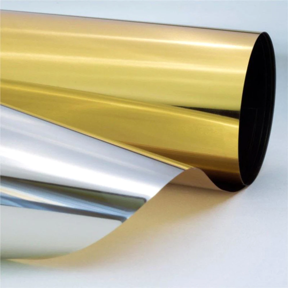 Popular Factory Price Explosion-Proof Self-Adhesive PET Decorative Heat Insulation Tinted Film One Way Vision Gold Silver