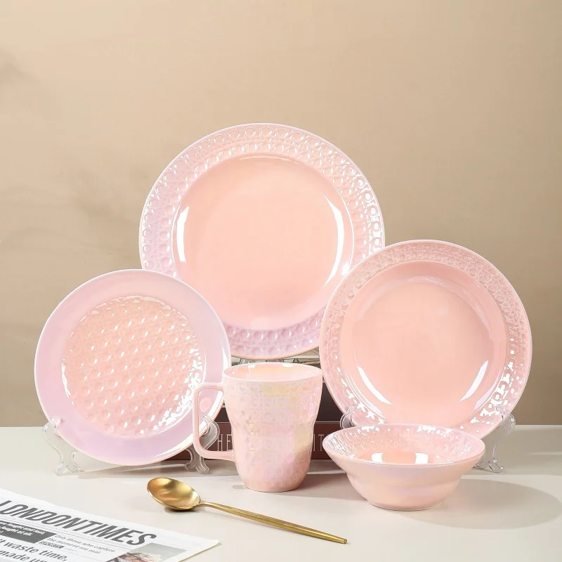 Wholesale Ceramic Porcelain Reusable Dinnerware Set Round Shape Salad Platter Dish Plate for Hotels Home Use