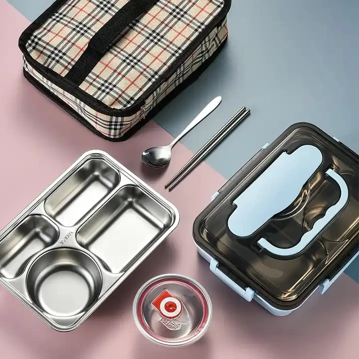 New Design 1200ml 4 Compartment Stainless Steel Thermal Insulated School Tiffin Bento Lunch Box With Soup Bowl for Kids