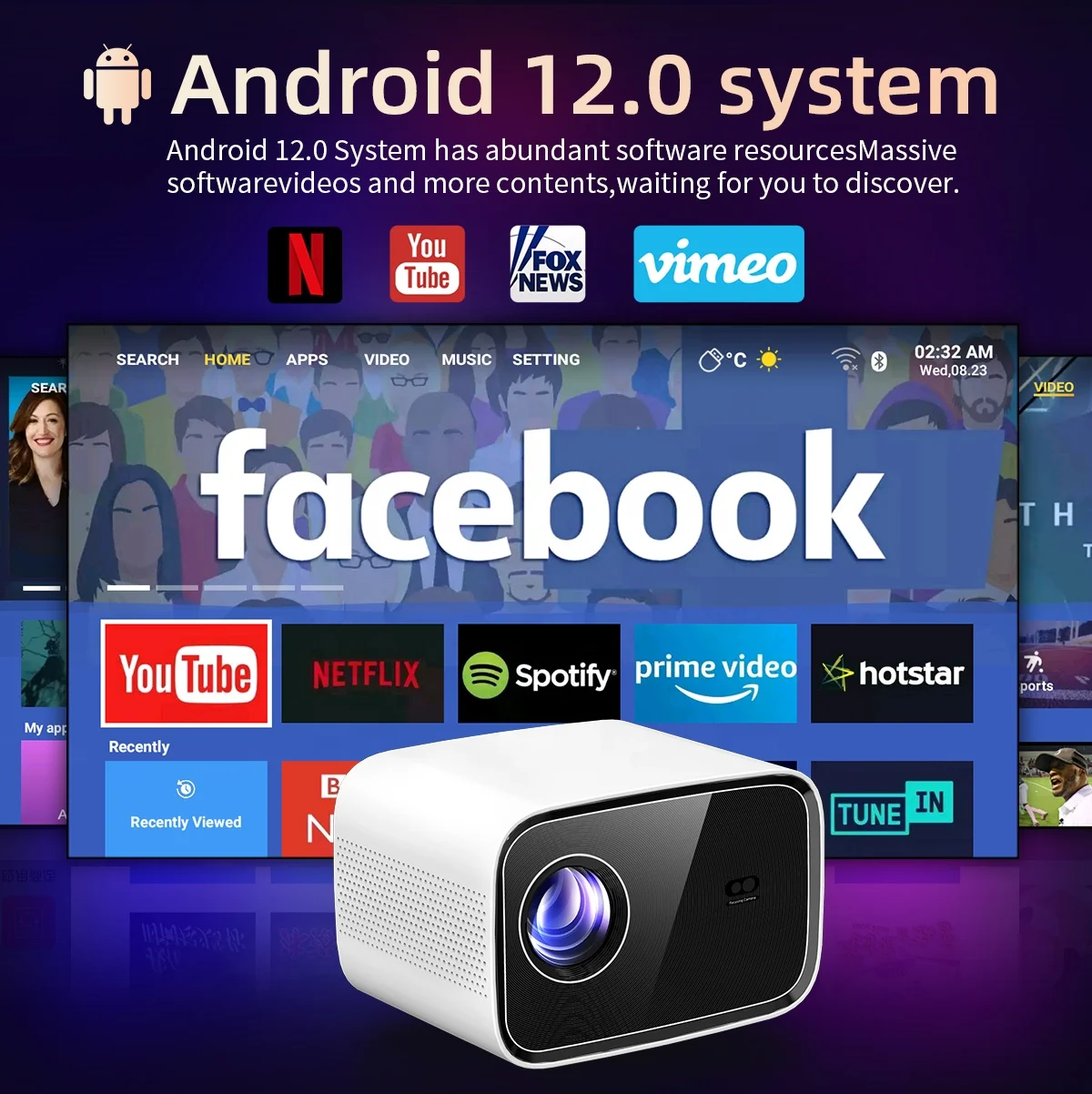 SXZ T200 Projector - 1080P, 300ANSI, Android 12, Short Throw