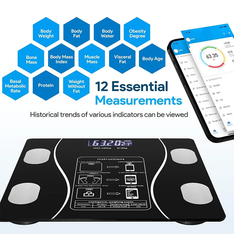 Smart Body Fat Scale Highly Accurate Bluetooth Digital Bathroom Body Composition Analyzer Measures Weight Body Fat