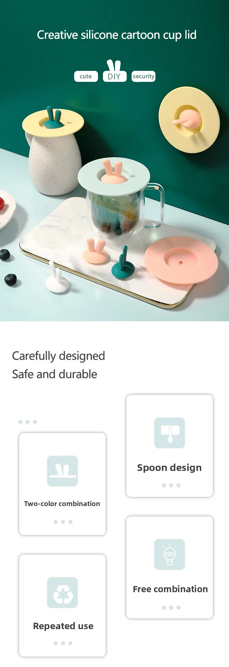 Food Grade Silicone Drinkware Accessories Leak-Proof Cup and Mug Lid Dustproof Universal Water Cup Lid factory