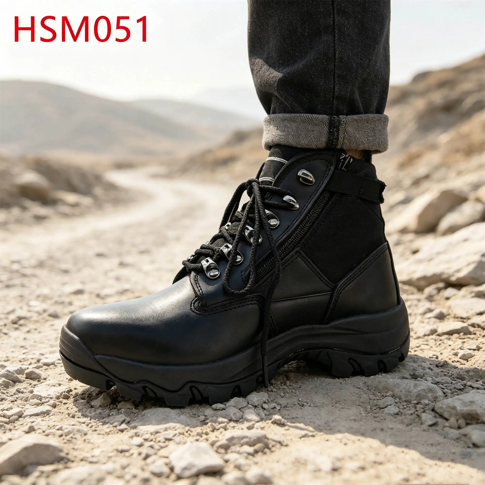 ZYF,demanding Work Steel Toe Insert Middle Cut Marching Boots Withstands Impact EVA+rubber Outsole Tactical Boots HSM051