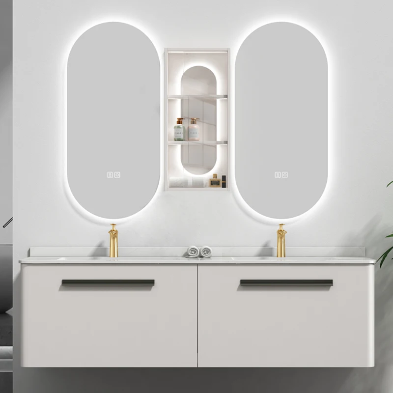 Modern White Cultured Marble Top 72 Inch Double Sink Floating Vanity Bathroom Cabinet With Mirror