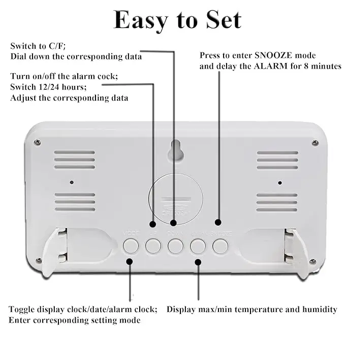 Battery Operated LCD Large Display Wall Clock With Temperature and Humidity Display Time