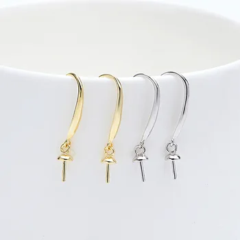 925 Sterling Silver Earring Hooks with Bail Dangle,Created Pearl Ear Wire Connector for Earrings Making