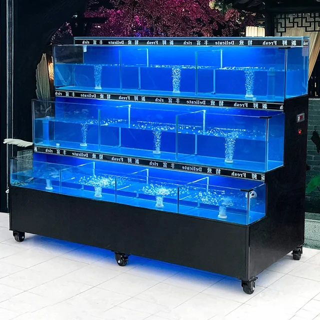 Commercial complete system glass live seafood display restaurant fish tank pool for supermarket restaurant