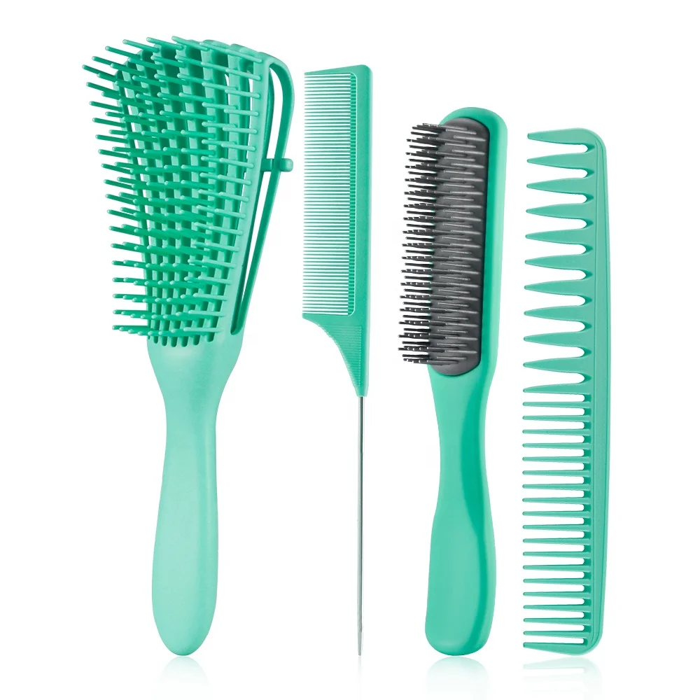 Luxury Special Plastic Vented Detangling Hair Brush Kit 4 PiecesSalon Head Massage Hair Comb Brush S