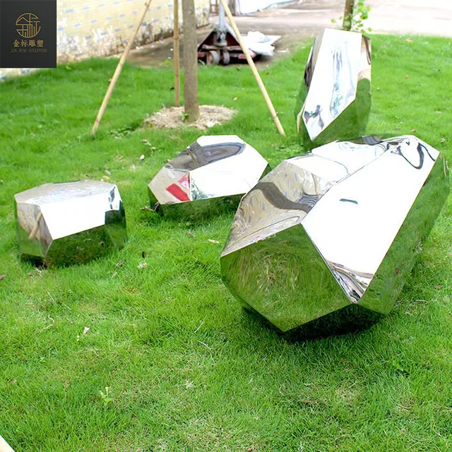 Modern Outdoor Garden Decorative Art Irregular Stones Metal Stainless Steel Sculptures Statues Park