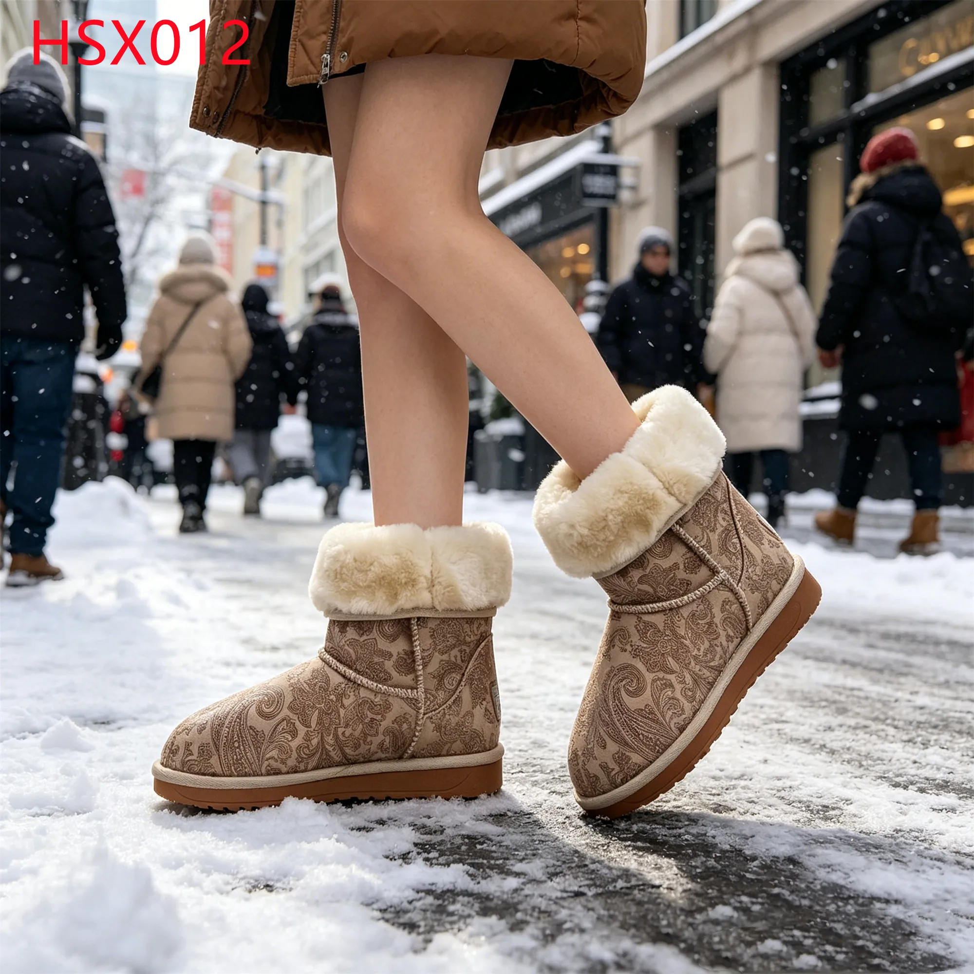 LXG,winter Casual Gathering Warm Fuzzy Collar Lady Snow Boots Ski Resort Visit Anti-slip TPR Outsole Women Outdoor Boots HSX012