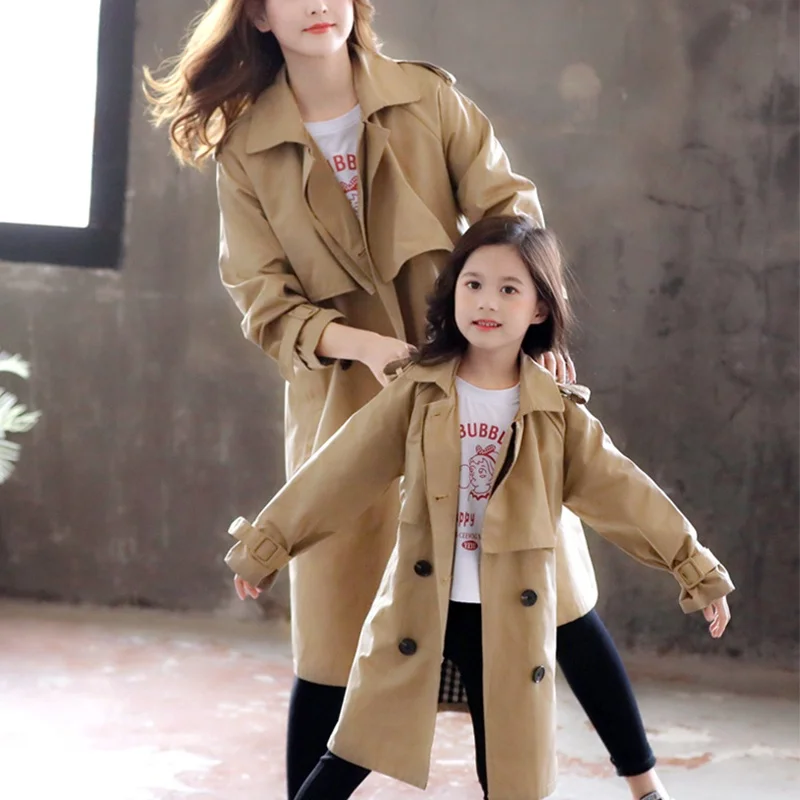 Factory Directly Supply Family Mommy and Me Matching Outfits Custom Mother  Daughter Clothing Kids and Women Trench Coats