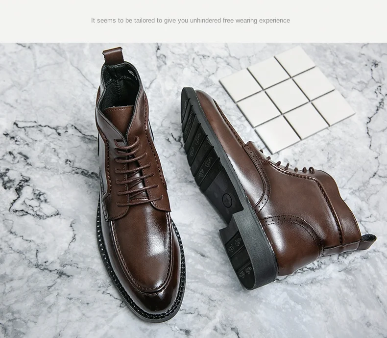 Genuine Leather Thick-soled Casual Business Boots Plush High-top ...