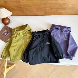 Custom Korean-style Embroidered Jacket Hooded Windbreaker Spring/Autumn Children Outerwear Boys Windproof Coats Clothes for Kids