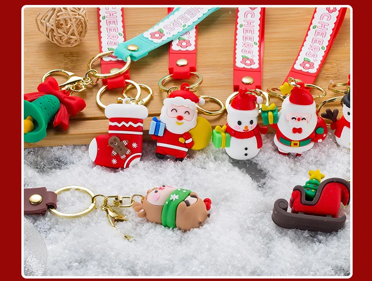 Christmas Key chains Santa Claus Elk Snowman Christmas Tree Keychain Cute PVC Cartoon Doll KeyChain New Year Decor Xmas Key Ring