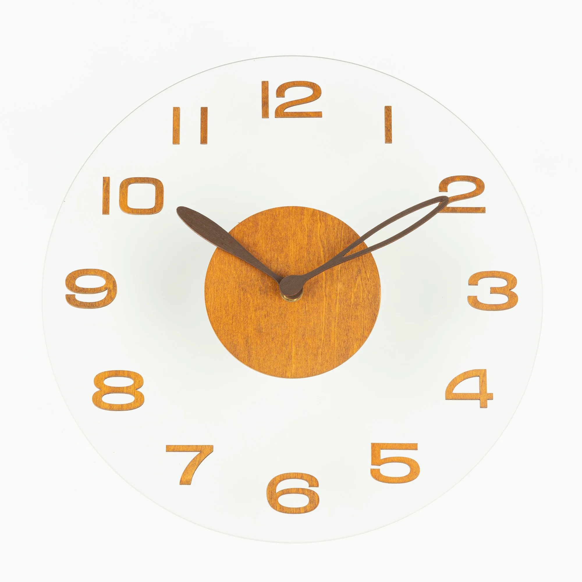 Transparent Glass Material Wooden Numbers Clock Hands Design Home Decor