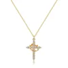 Gold brass cross necklace with crown