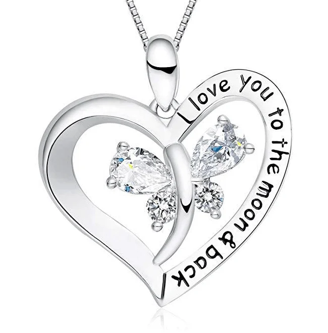 STERLING SILVER NECKLACE LOVE HEART CHARM PENDANT CRYSTAL GIFT FOR HER LOCKET
