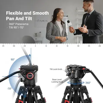 NEEWER 74" Video Tripod with Fluid Head, QR Plate , Aluminum Heavy Duty Camera Tripod Professional for DSLR Cameras Camcorders detail image
