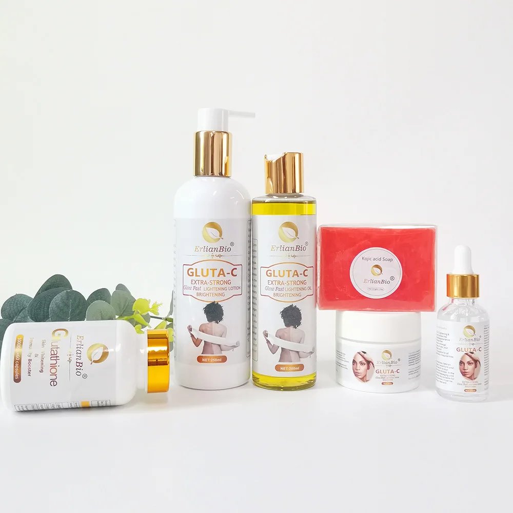 Частная торговая марка набор для отбеливания и ухода за кожей глютатиона Осветляющий Увлажняющий Уход телом черной