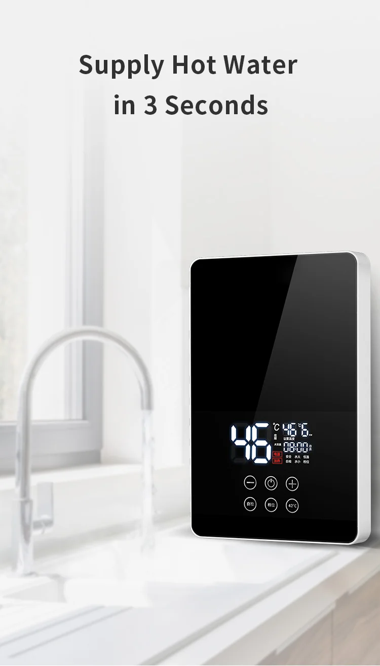 Remote Control Led Temperature Display Instant Electric Tankless Water