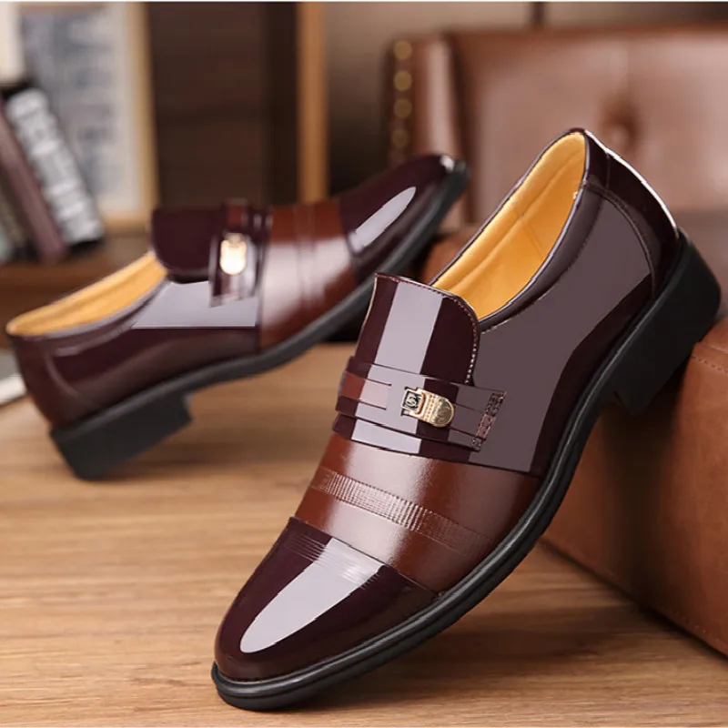 Italian Leather Office Shoes Men Brown 
