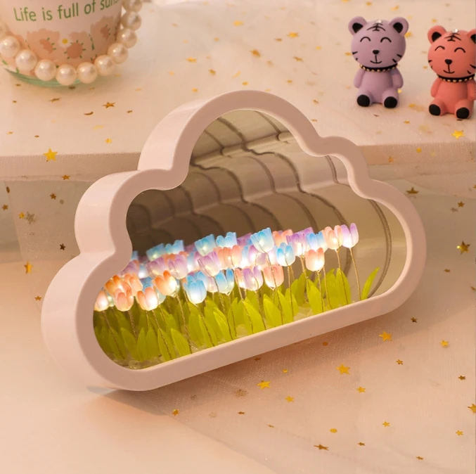 Cloud Shape 10 20 Tulip DIY Kits Creative Night Light Birthday Party Gifts Led Tulip Lamp with Mirror and Battery Light Inside